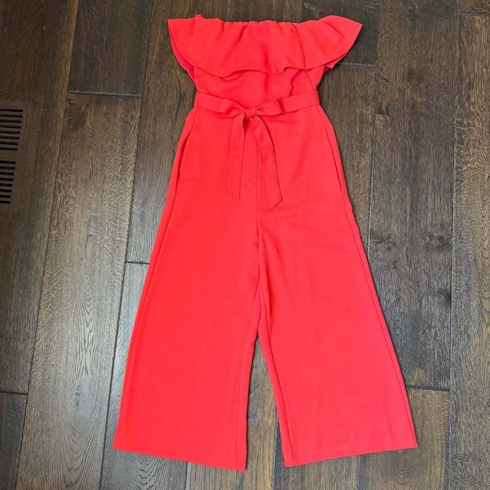 Babaton Red Ruffle Jumpsuit